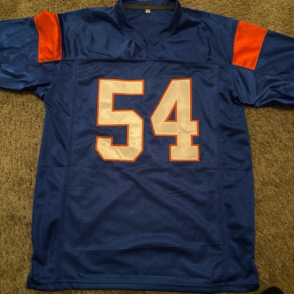 Vintage Style Blue and Orange #54 Football Jersey by Satin